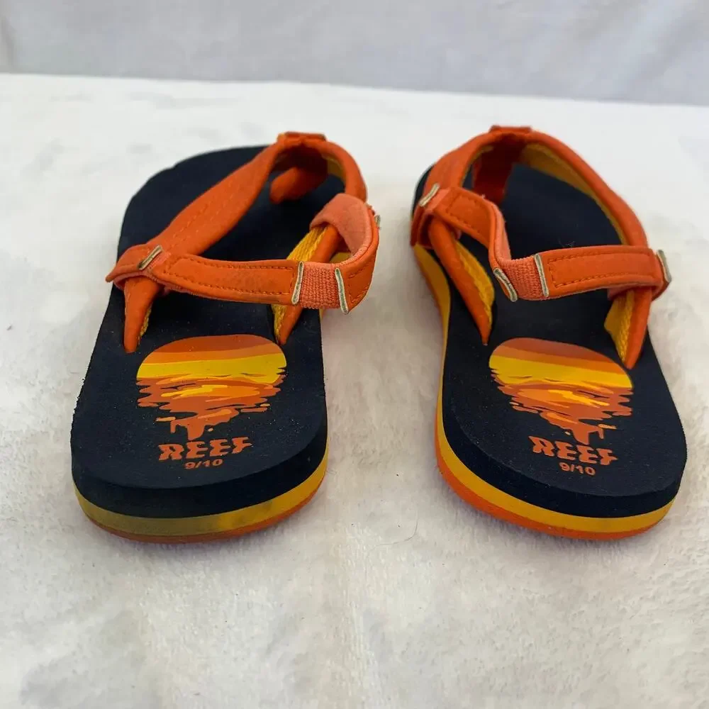 Reef Little Kids 9/10 Ahi Sunset Toddler Orange Blue Slingback Flip Flop Sandals